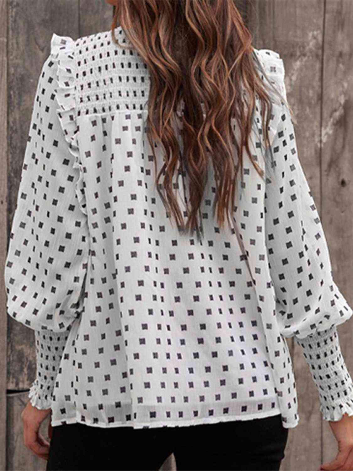 Round Neck Lantern Sleeve Blouse Blouses - Tophatter Daily Deals