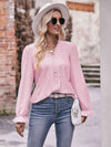 Double Take Eyelet V-Neck Flounce Sleeve Blouse Blouses - Tophatter Daily Deals