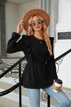 Round Neck Ruffled Peplum Blouse Blouses - Tophatter Daily Deals