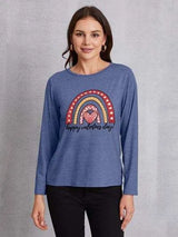 HAPPY VALENTINE'S DAY Round Neck Long Sleeve T-Shirt Dusty Blue Women's T-Shirts - Tophatter Daily Deals
