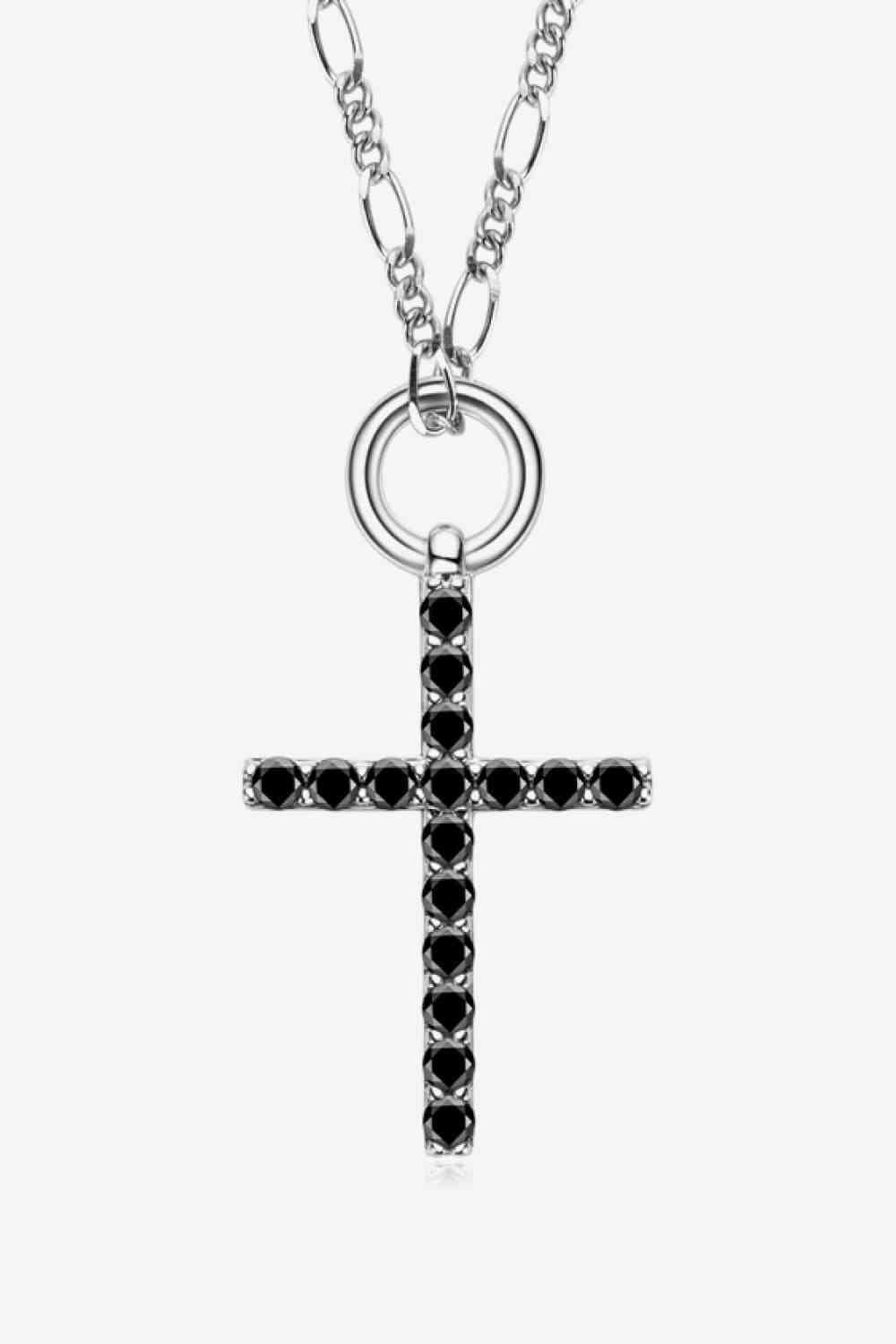 Moissanite Cross Pendant Platinum-Plated Necklace Black One Size Moissanite - Tophatter Daily Deals