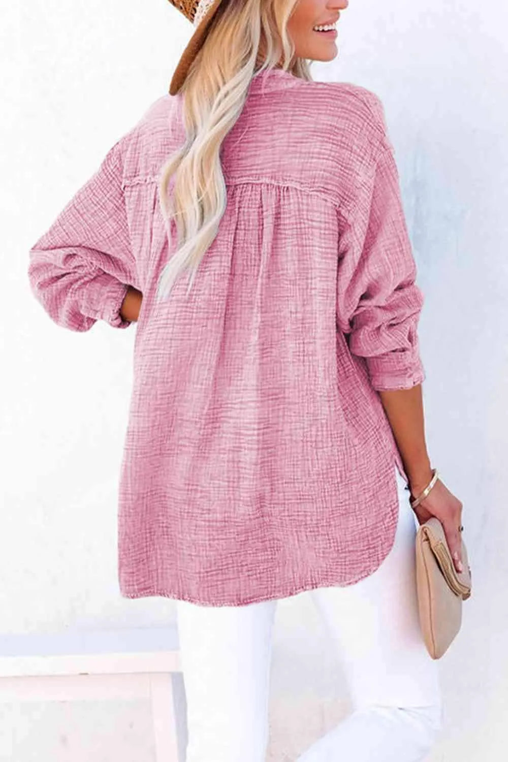 Buttoned Long Sleeve Blouse Blouses - Tophatter Daily Deals