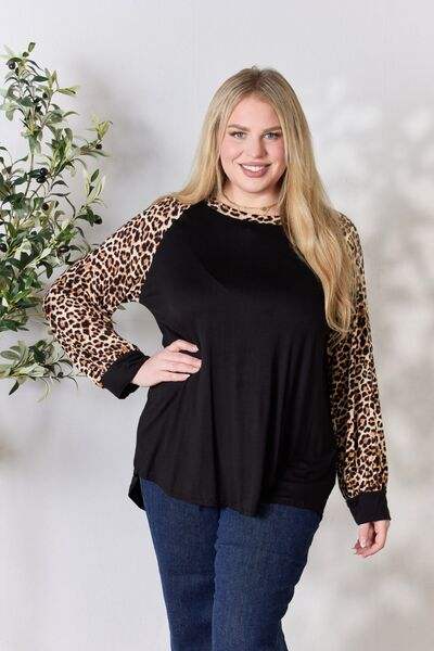 Celeste Full Size Leopard Round Neck Long Sleeve T-Shirt Women's T-Shirts - Tophatter Daily Deals