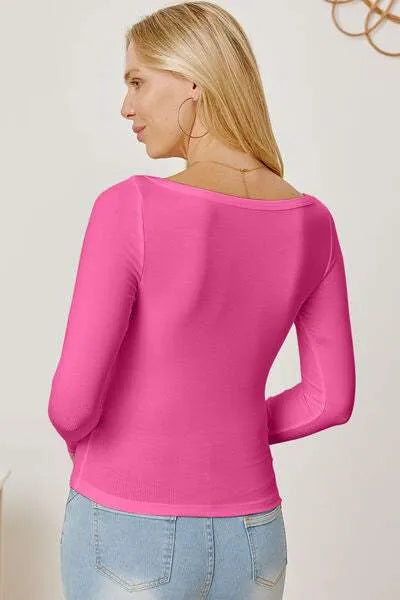 Square Neck Long Sleeve T-Shirt Women's T-Shirts - Tophatter Daily Deals