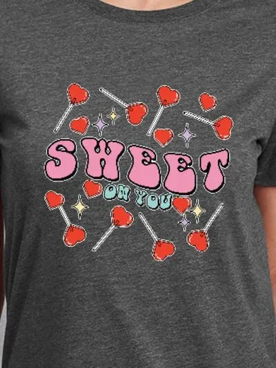 SWEET ON YOU Round Neck Short Sleeve T-Shirt Women's T-Shirts - Tophatter Daily Deals