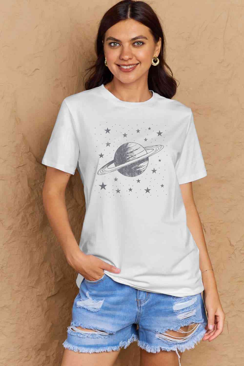 Simply Love Full Size Planet Graphic Cotton T-Shirt Women's T-Shirts - Tophatter Daily Deals