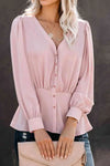 Buttoned Puff Sleeve Blouse Blouses - Tophatter Daily Deals