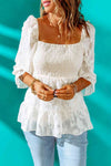 Applique Flounce Sleeve Smocked Peplum Top Blouses - Tophatter Daily Deals