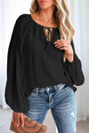 Tie Neck Dropped Shoulder Blouse Black Blouses - Tophatter Daily Deals