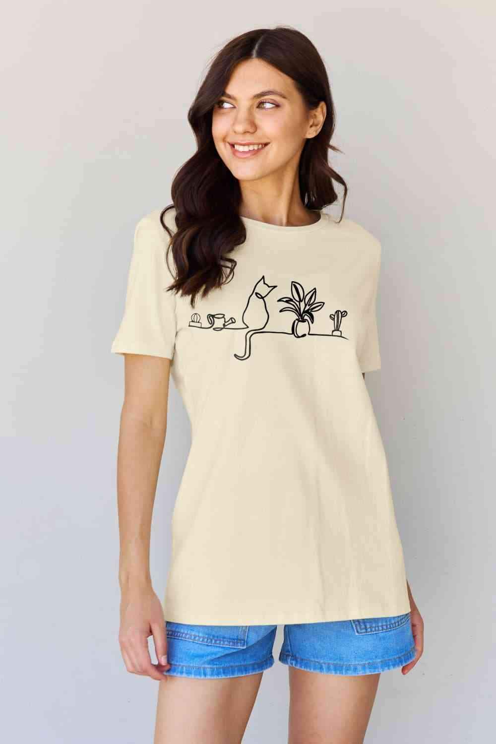 Simply Love Full Size Cat Graphic Cotton Tee Women's T-Shirts - Tophatter Daily Deals