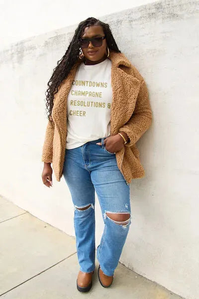 Simply Love Full Size COUNTDOWNS CHAMPAGNE RESOLUTIONS & CHEER Round Neck T-Shirt Women's T-Shirts - Tophatter Daily Deals