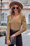 Puff Sleeve Round Neck T-Shirt Women's T-Shirts - Tophatter Daily Deals