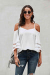 Cold-Shoulder Three-Quarter Flare Sleeve Blouse White Blouses - Tophatter Daily Deals