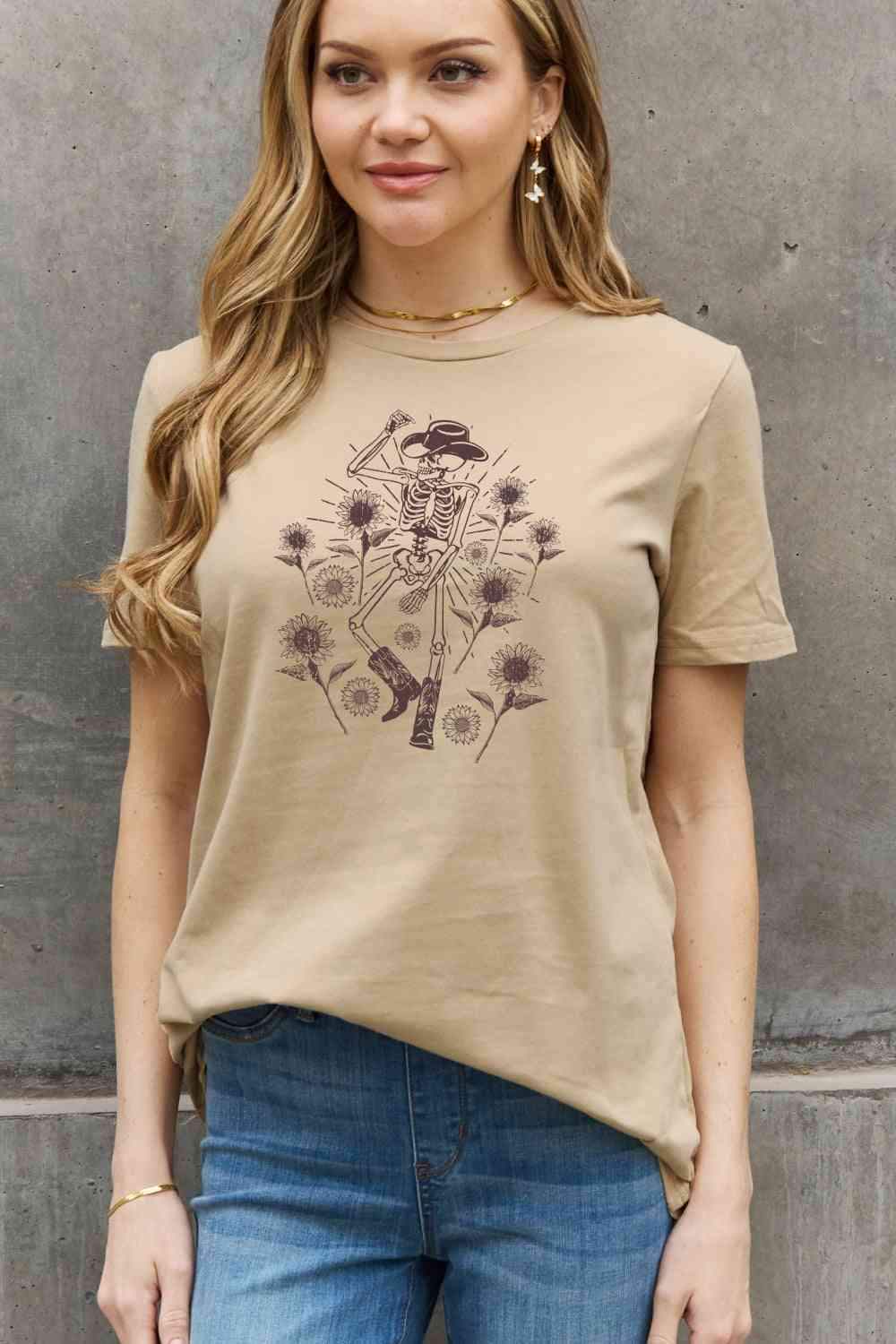 Simply Love Full Size Skeleton Graphic Cotton Tee Women's T-Shirts - Tophatter Daily Deals