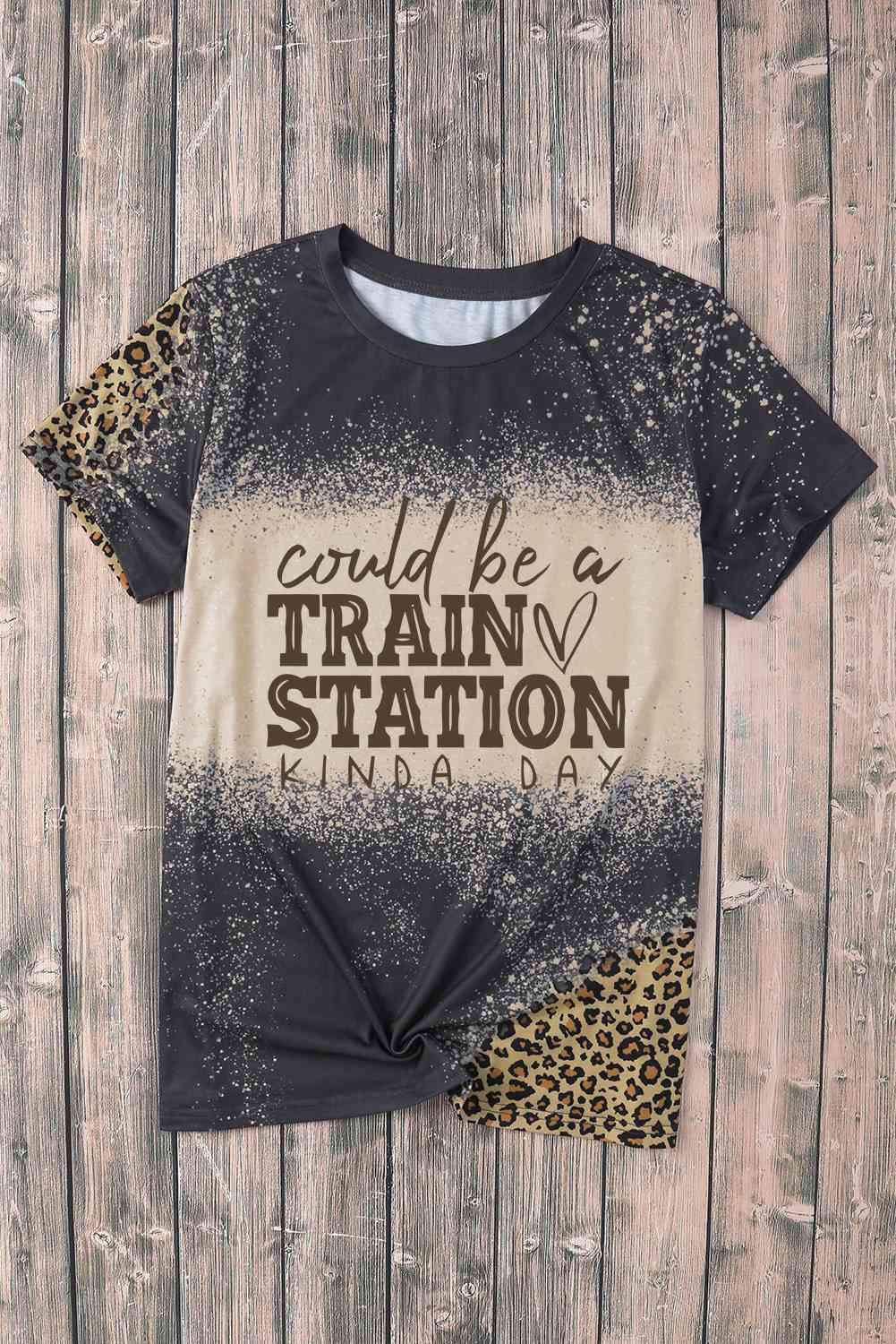 Slogan Graphic Leopard Tee Shirt Women's T-Shirts - Tophatter Daily Deals