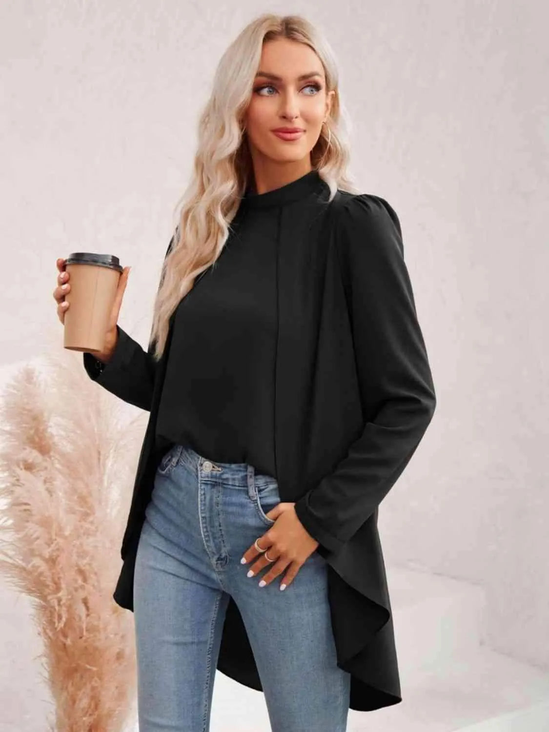 Long Puff Sleeve High-Low Blouse Blouses - Tophatter Daily Deals