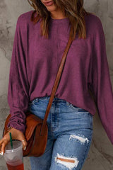 Seam Detail Round Neck Long Sleeve Top Women's T-Shirts - Tophatter Daily Deals