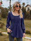 Puff Sleeve Pleated Blouse Navy Blouses - Tophatter Daily Deals