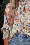 Floral Print Mock Neck Lantern Sleeve Blouse Blouses - Tophatter Daily Deals