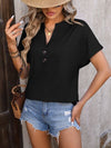 Notched Buttoned Short Sleeve T-Shirt Women's T-Shirts - Tophatter Daily Deals