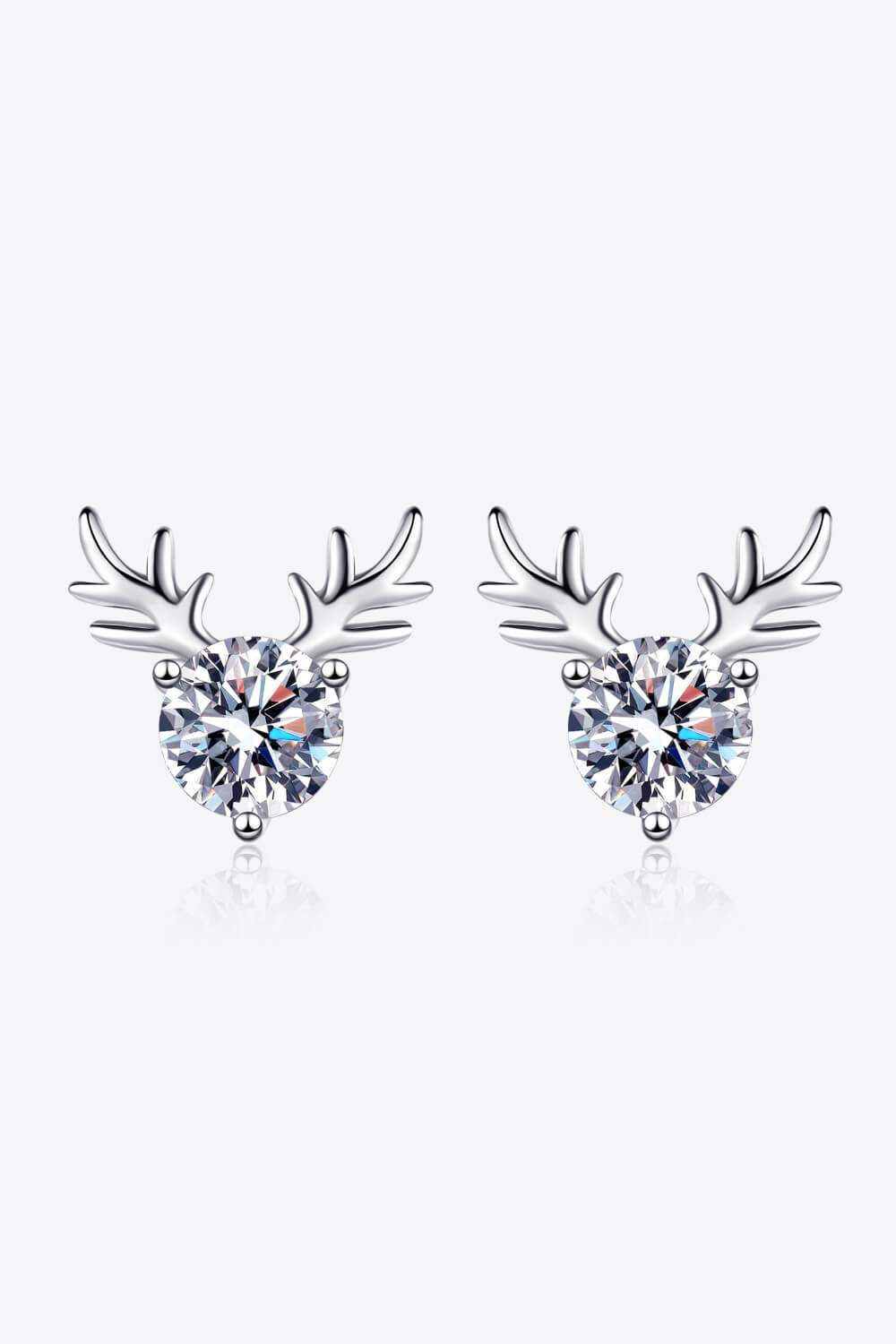 925 Sterling Silver Reindeer-Shaped Moissanite Earrings Silver One Size Moissanite - Tophatter Daily Deals