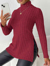 Ribbed Turtleneck Long Sleeve Slit T-Shirt Women's T-Shirts - Tophatter Daily Deals