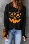 Pumpkin Face Graphic Long Sleeve T-Shirt Women's T-Shirts - Tophatter Daily Deals