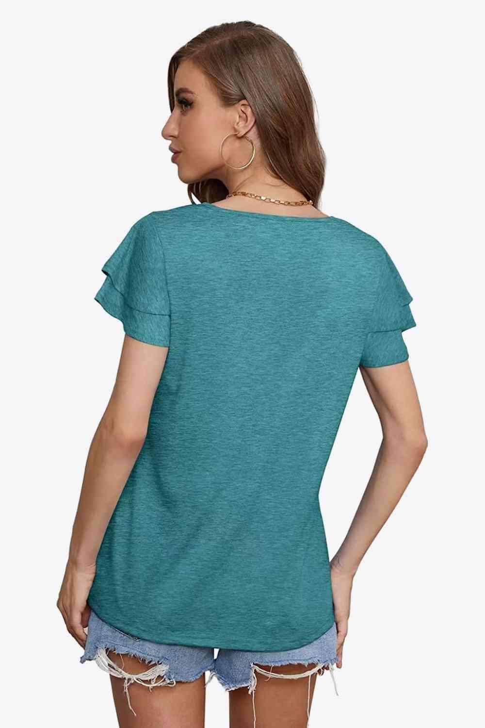 Tie-Neck Layered Flutter Sleeve Blouse Blouses - Tophatter Daily Deals