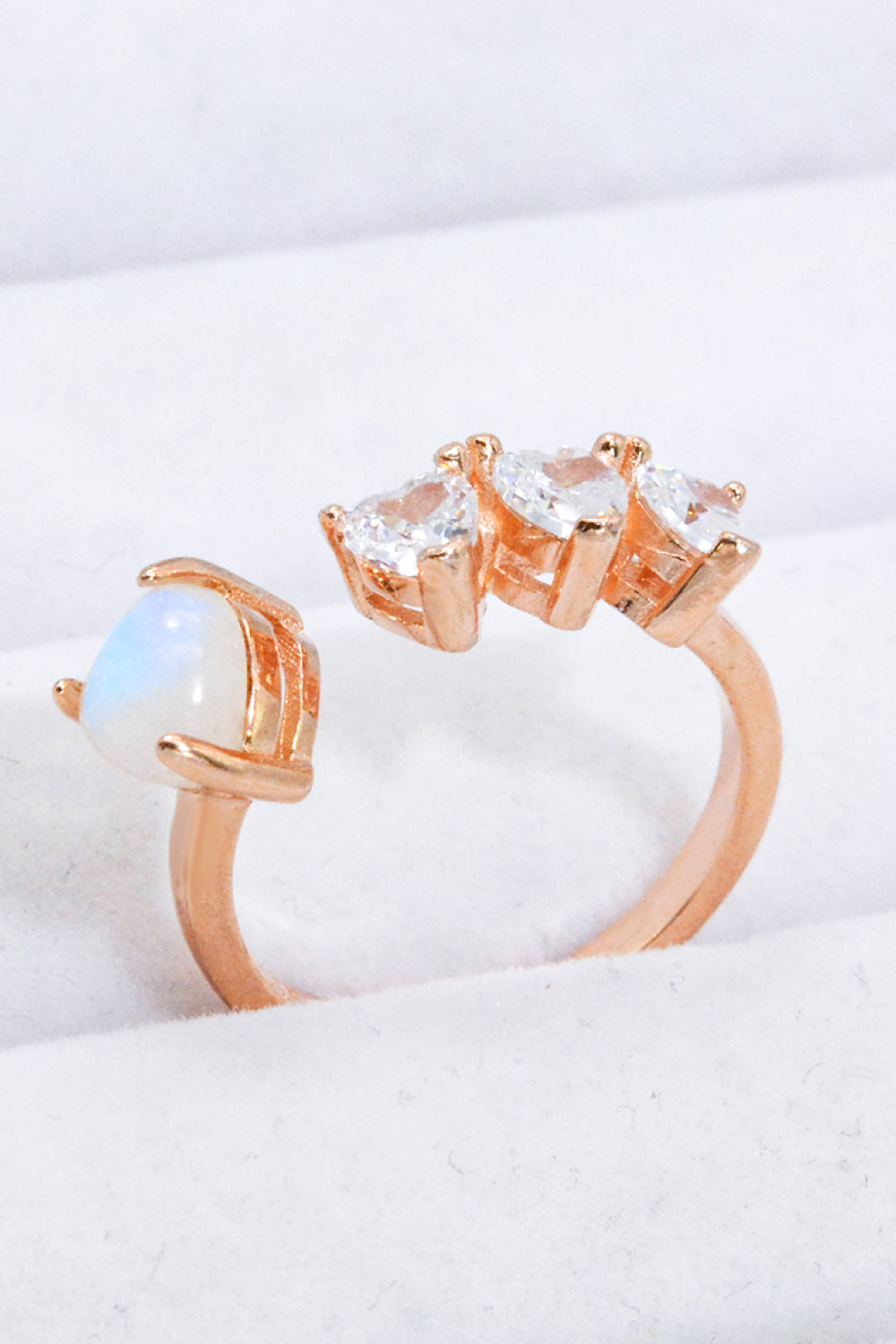 Natural Moonstone and Zircon Heart Open Ring Moonstone - Tophatter Daily Deals