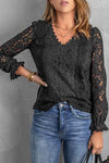 Lace Crochet V-Neck Flounce Sleeve Top Blouses - Tophatter Daily Deals