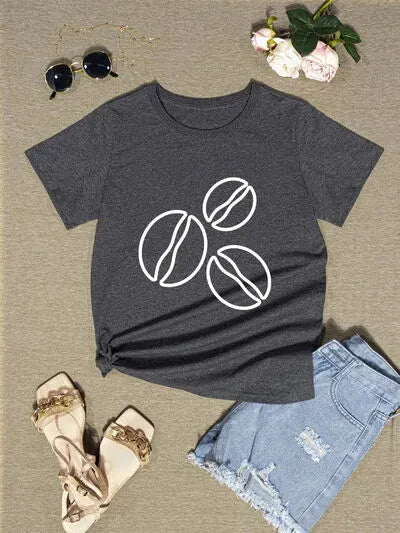 Coffee Bean Graphic Round Neck T-Shirt Women's T-Shirts - Tophatter Daily Deals