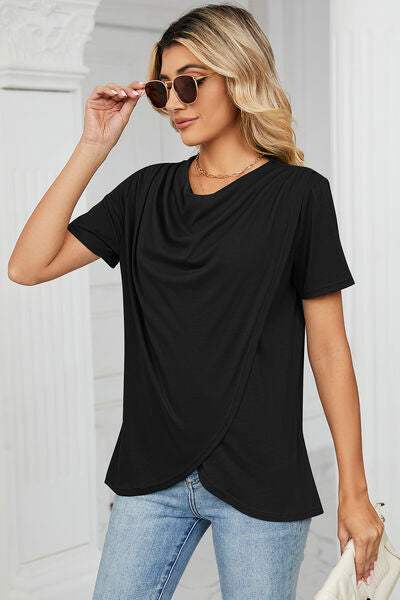 Cowl Neck Short Sleeve T-Shirt Women's T-Shirts - Tophatter Daily Deals