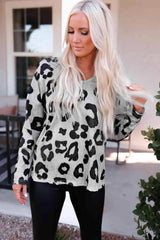 Leopard Round Neck Dropped Shoulder Top Blouses - Tophatter Daily Deals
