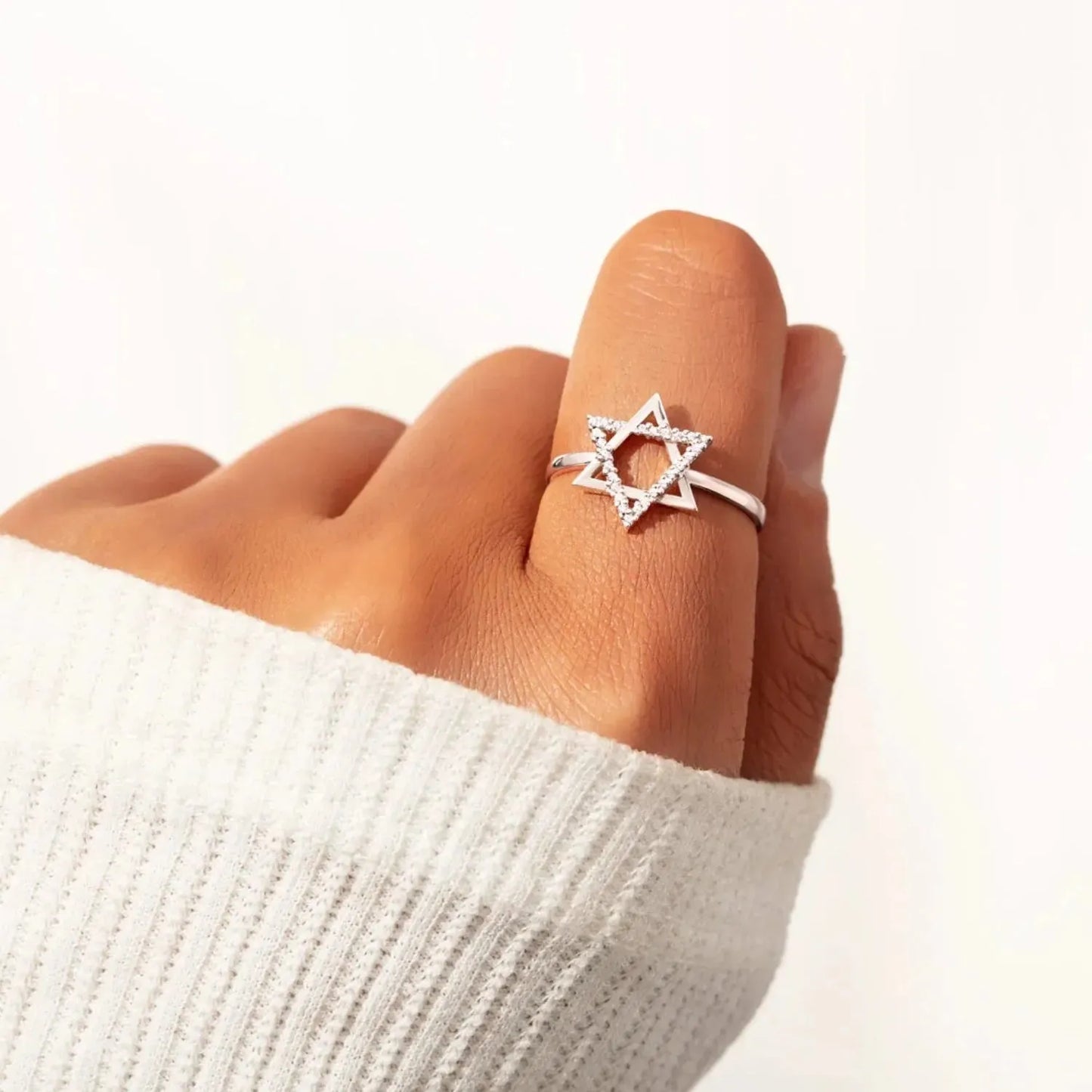925 Sterling Silver Inlaid Zircon Hexagram Ring Rings - Tophatter Daily Deals