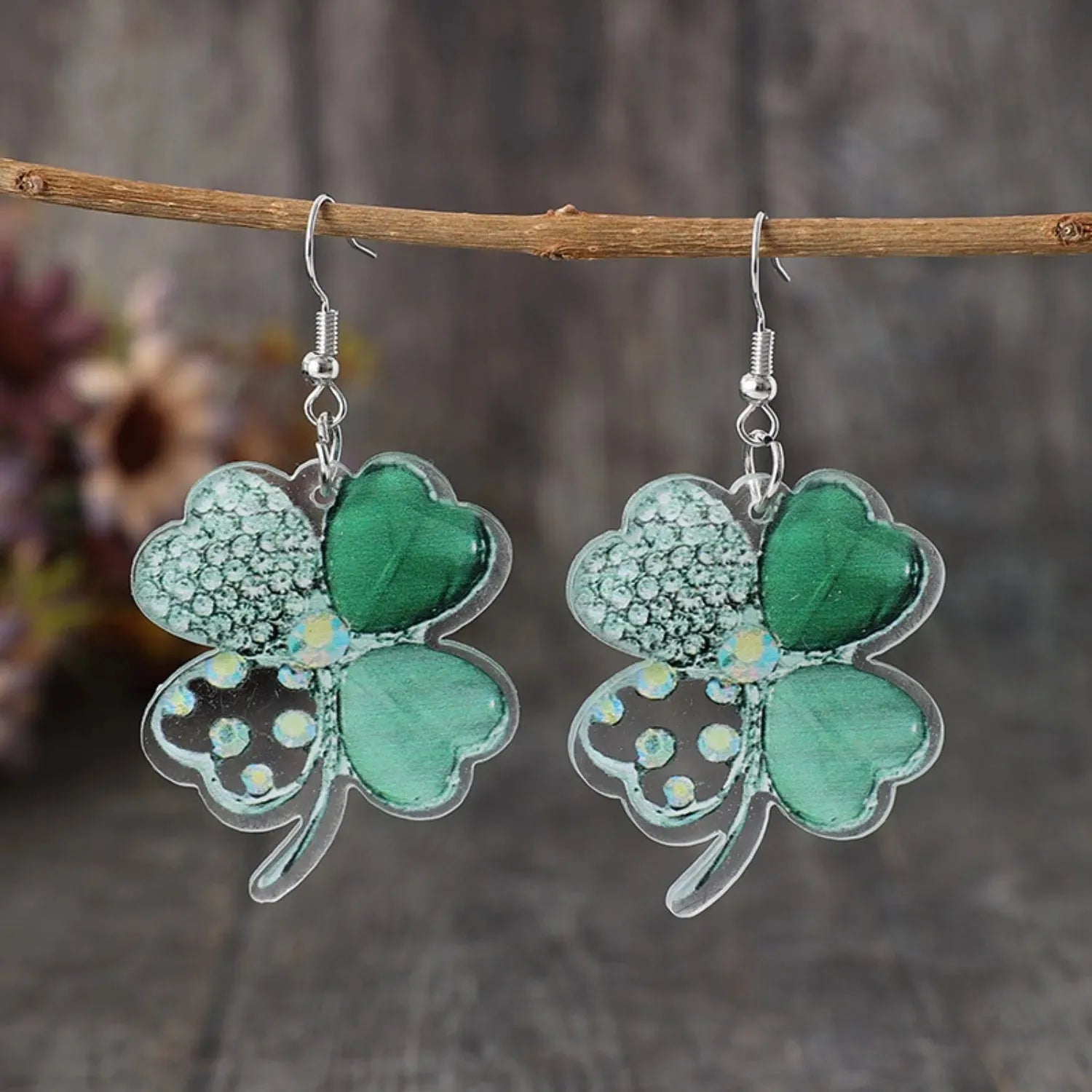 Lucky Clover Acrylic Dangle Earrings Gum Leaf One Size Earrings - Tophatter Daily Deals