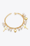 Heart Cross and Pearl Charm Stainless Steel Bracelet Gold One Size Bracelets - Tophatter Daily Deals