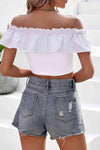 Off-Shoulder Ruffled Cropped Top Blouses - Tophatter Daily Deals