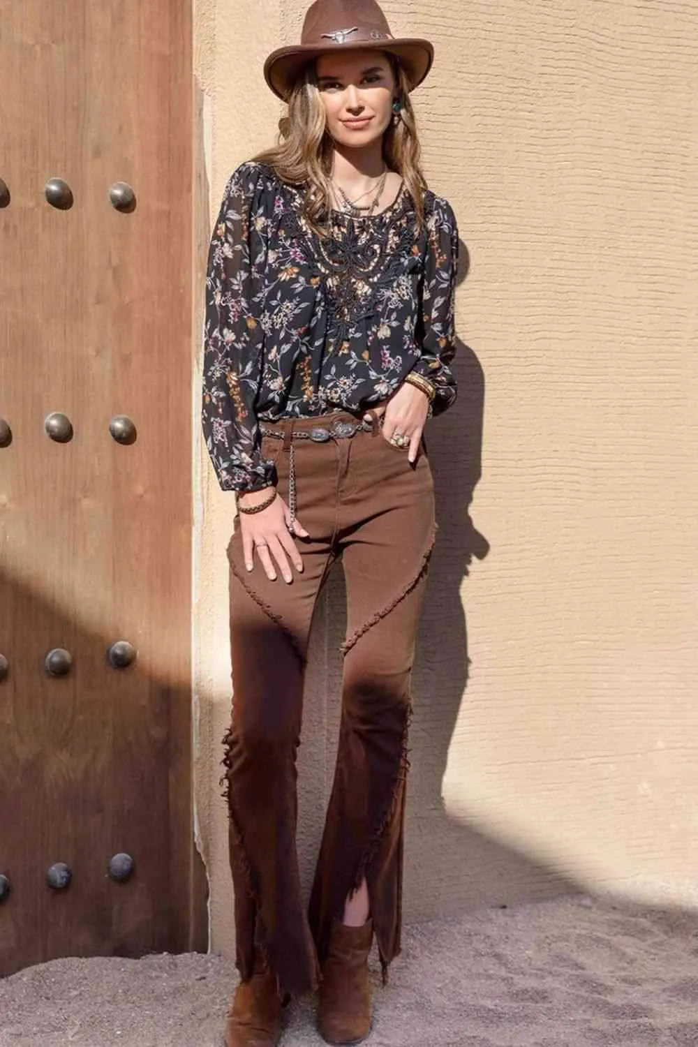 Printed Round Neck Long Sleeve Blouse Blouses - Tophatter Daily Deals