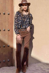 Printed Round Neck Long Sleeve Blouse Blouses - Tophatter Daily Deals