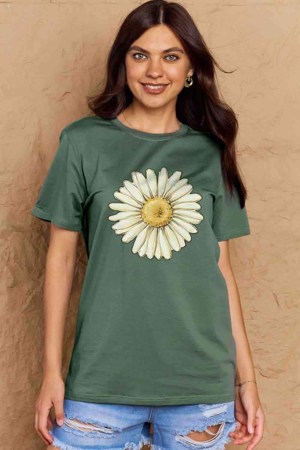 Simply Love Full Size FLOWER Graphic Cotton Tee Women's T-Shirts - Tophatter Daily Deals