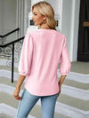 Notched Neck Three-Quarter Sleeve Blouse Women's T-Shirts - Tophatter Daily Deals