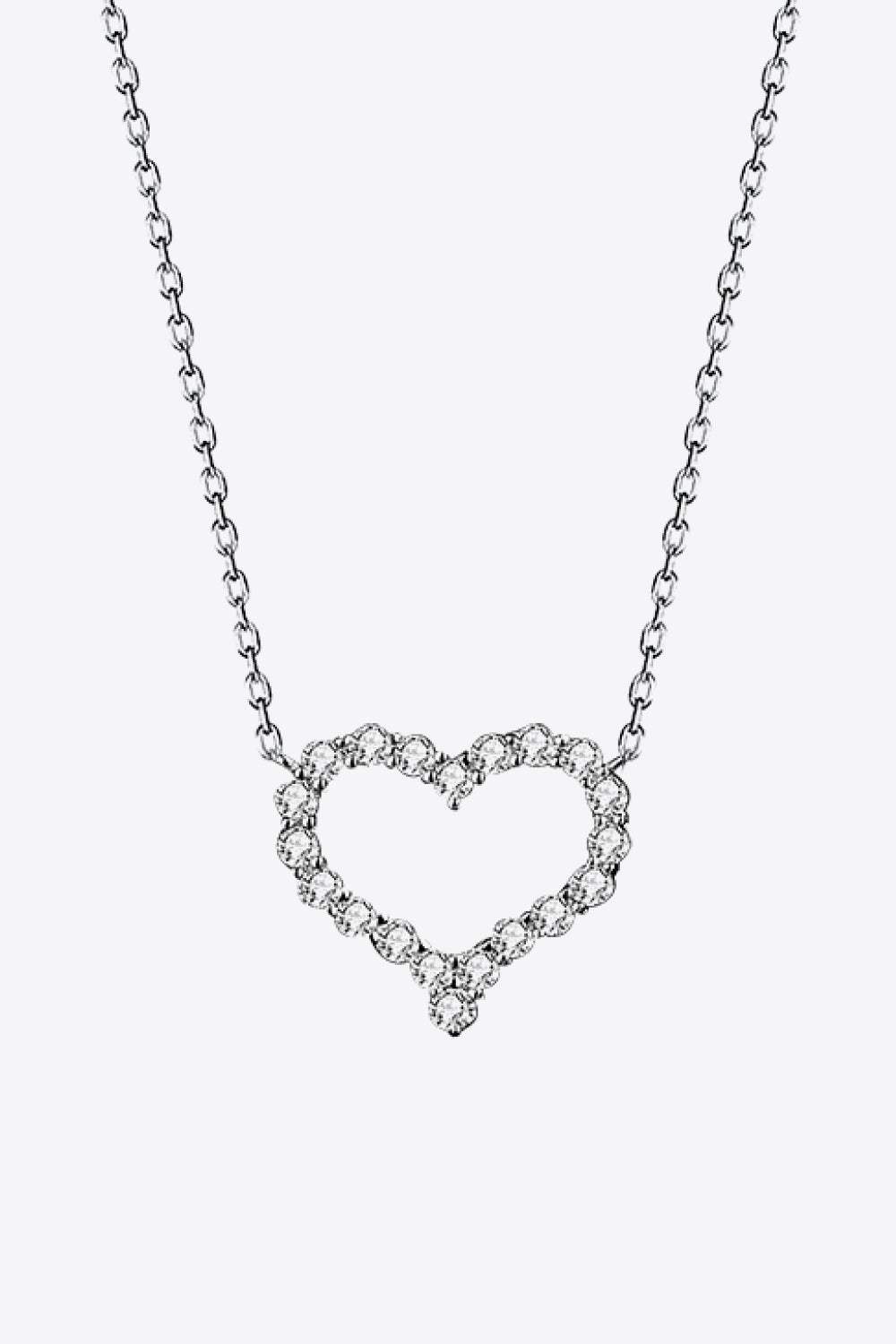 1 Carat Moissanite Heart Pendant Chain-Link Necklace Silver One Size Moissanite - Tophatter Daily Deals