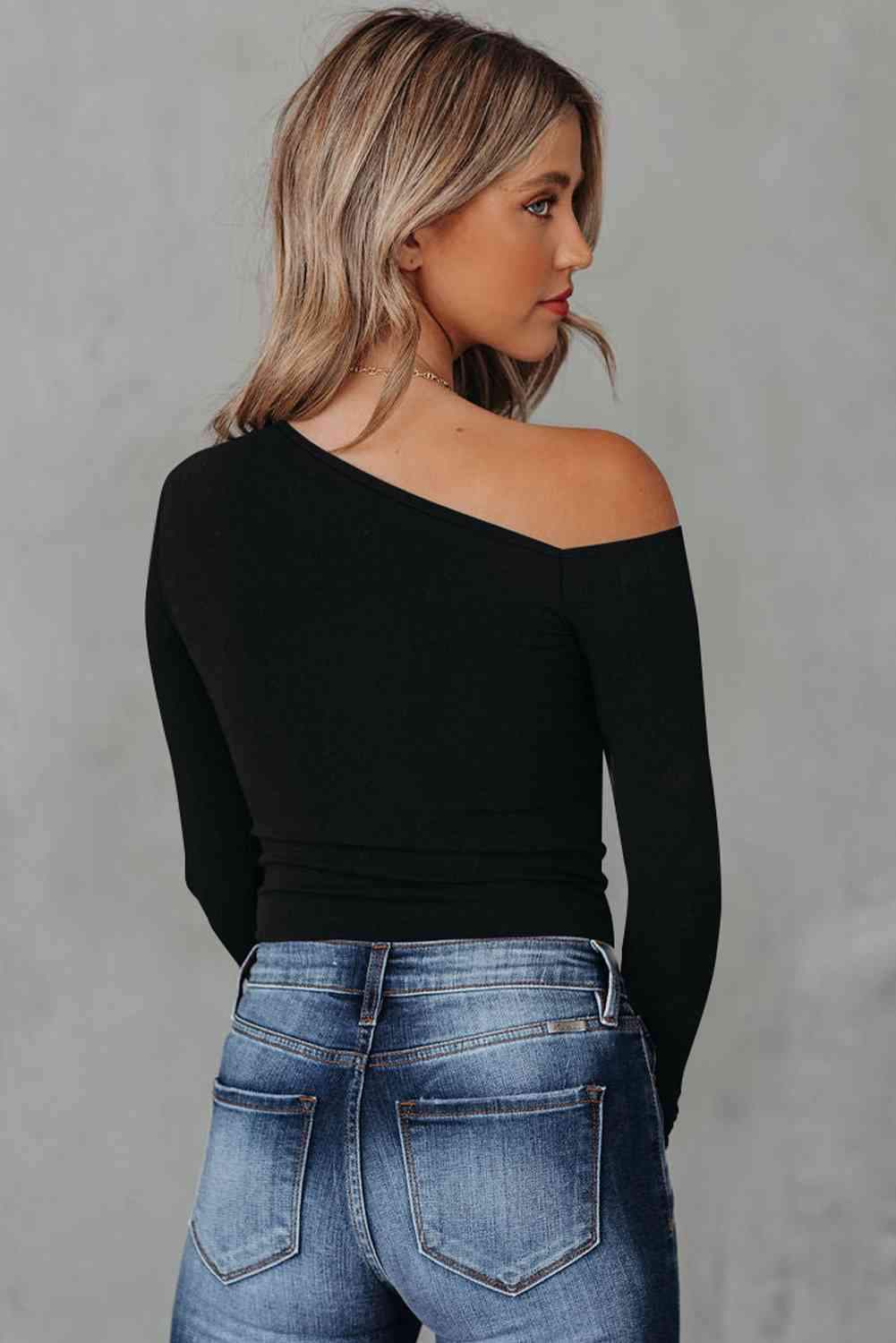 Asymmetrical Neck Long Sleeve Top Blouses - Tophatter Daily Deals