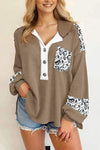 Waffle-Knit Leopard Half Button T-Shirt Camel Women's T-Shirts - Tophatter Daily Deals