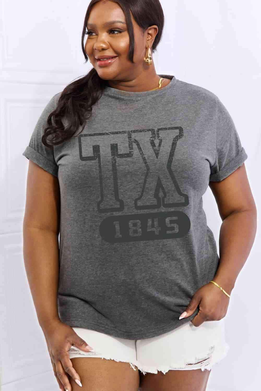 Simply Love Full Size TX 1845 Graphic Cotton Tee Women's T-Shirts - Tophatter Daily Deals