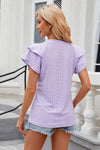 Eyelet Notched Short Sleeve T-Shirt Women's T-Shirts - Tophatter Daily Deals