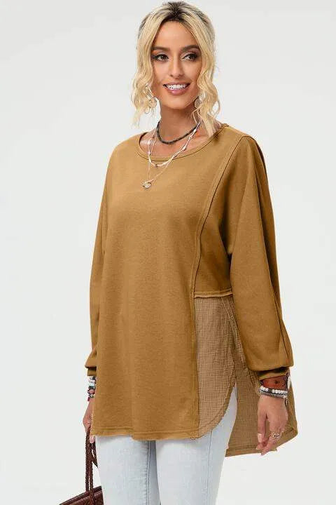 Curved Hem Dolman Sleeve Top Caramel Blouses - Tophatter Daily Deals