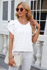 Swiss Dot Round Neck Short Sleeve T-Shirt Women's T-Shirts - Tophatter Daily Deals