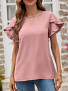 Textured Petal Sleeve Round Neck Tee Women's T-Shirts - Tophatter Daily Deals