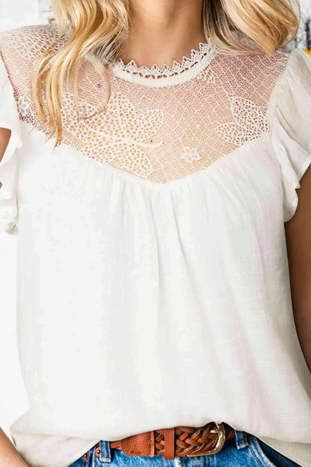 Flutter Sleeve Illusion Blouse Blouses - Tophatter Daily Deals